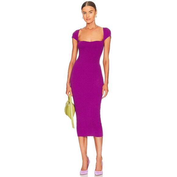 One Grey Day Revolve OGD Samantha Midi Dress Bodycon Magenta XS Ribbed Cocktail - Picture 1 of 11